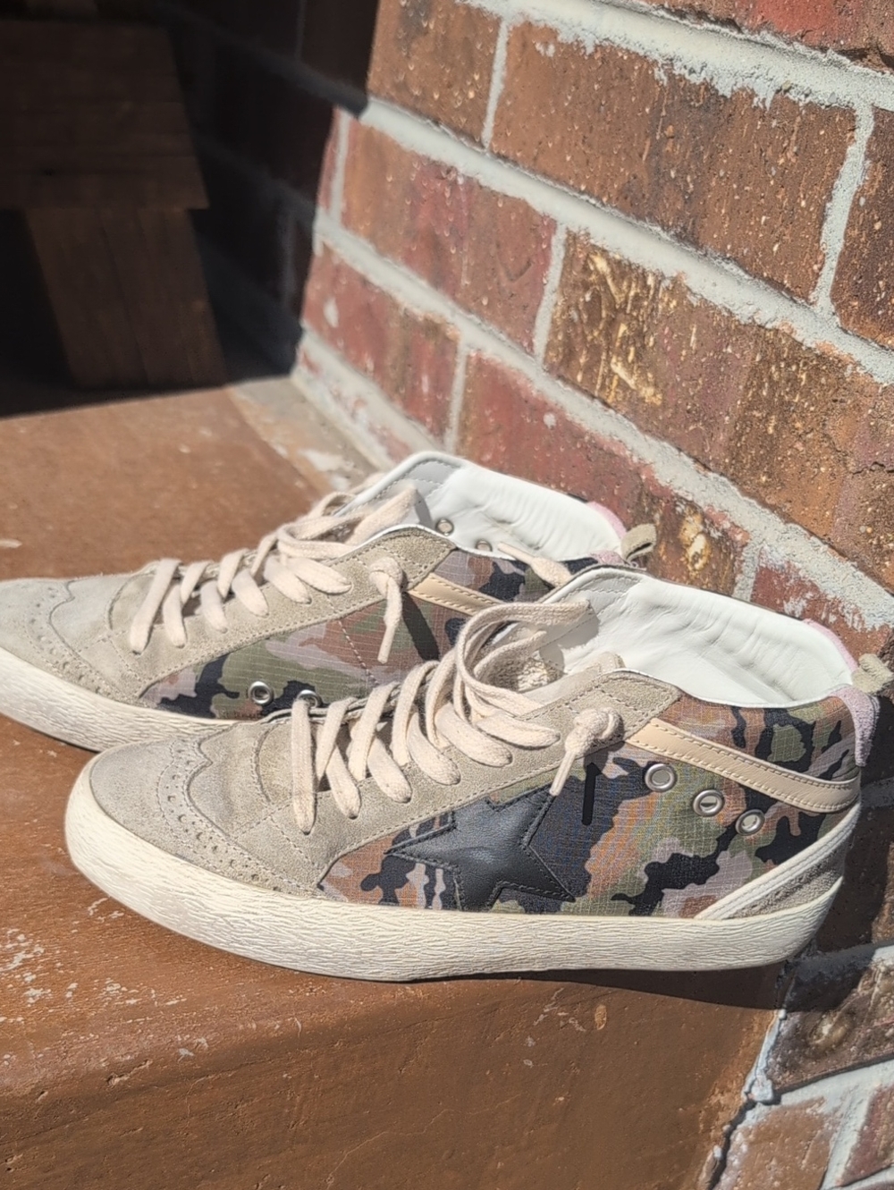 Golden Goose Beige & Camouflage Low-Top Sneakers